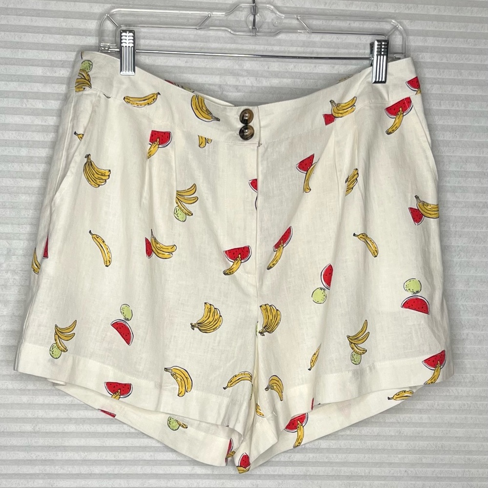 Modcloth Women’s Linen High Waist Shorts Bananas Size 16 W34 Artsy Casual